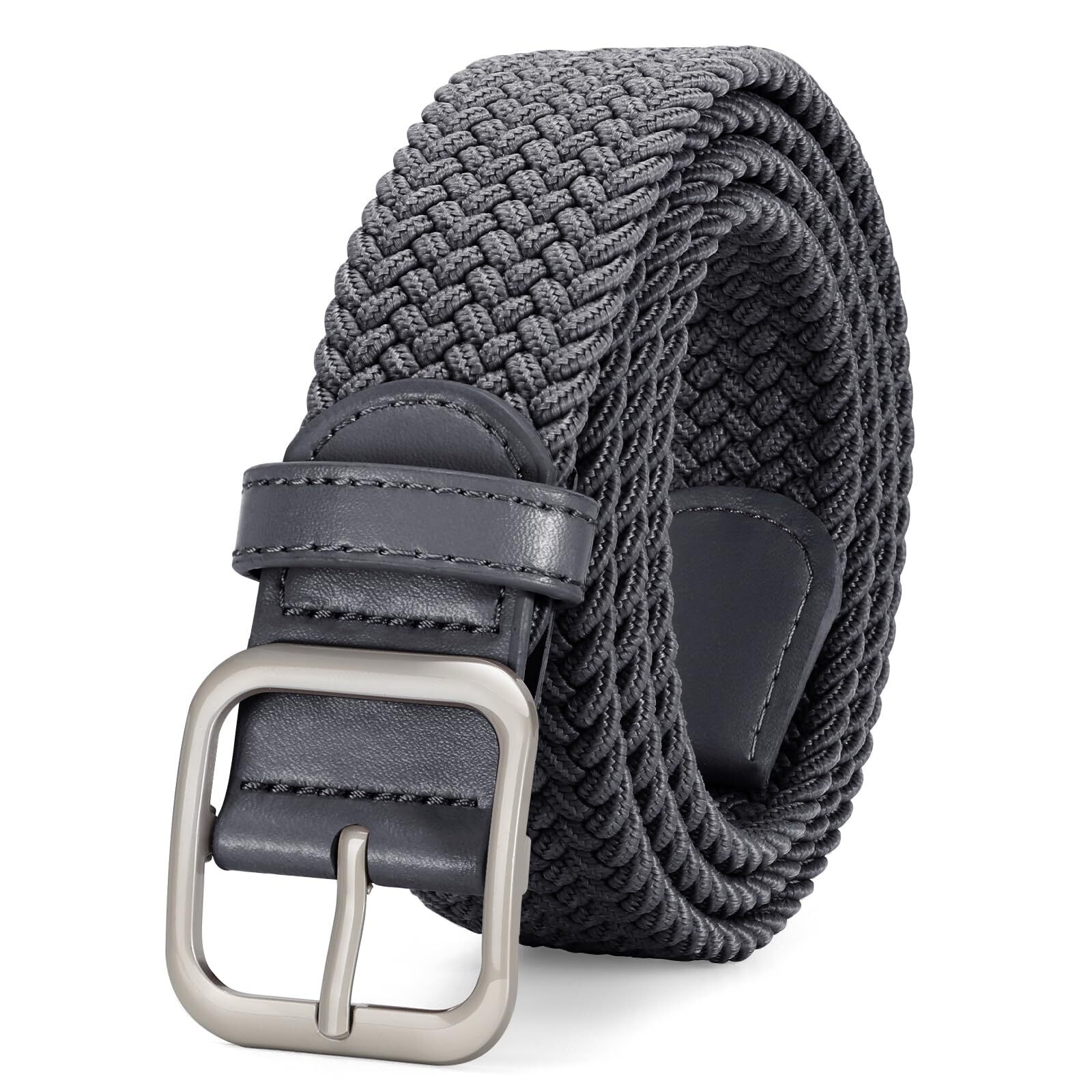 4725 Women Elastic Braided Belt With Silver Buckle, Woven Stretch Fabric